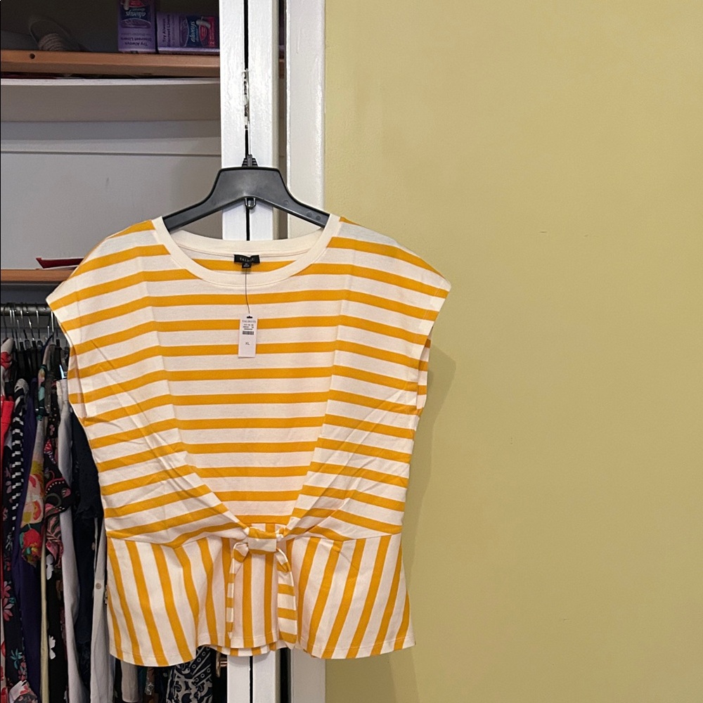 Talbots Yellow and White Striped Short Sleeve Top